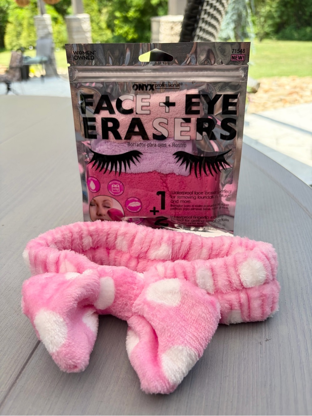 Onyx Face + Eye Erasers with Pink Polka Dot Bow Makeup Application Headband 🩷💕